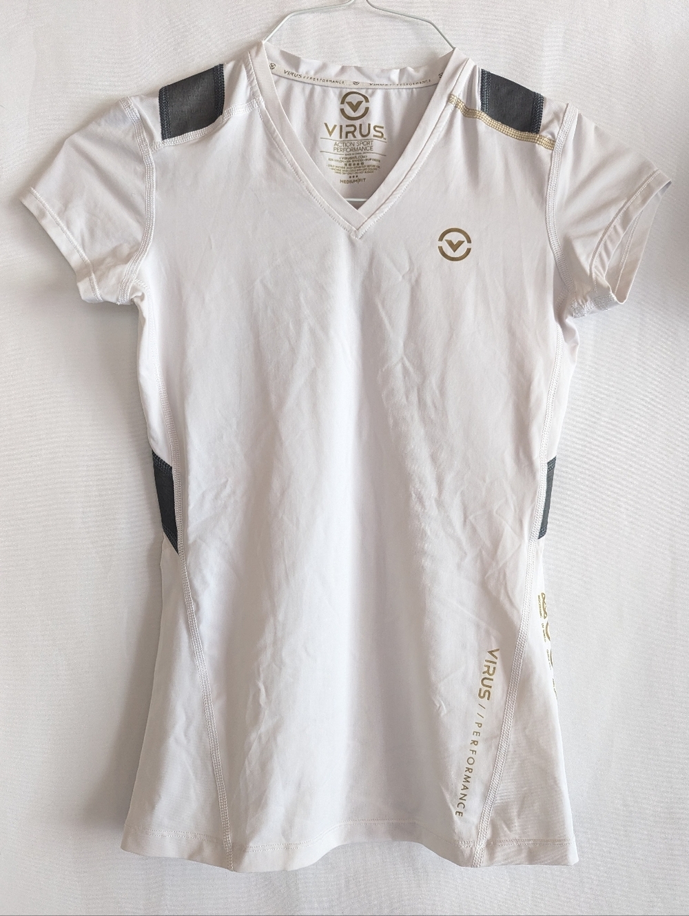 Virus Women's Medium White V-Neck T-shirt Performance Tee Compression Athletic
